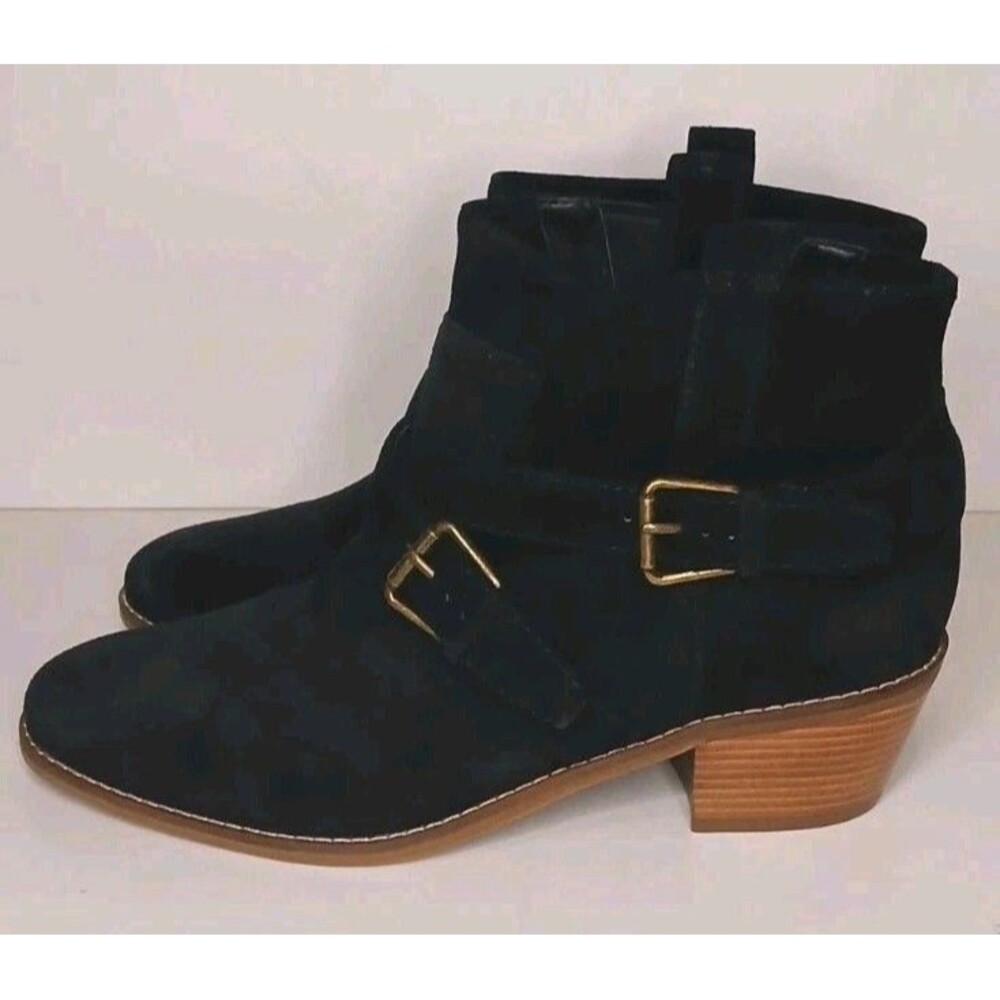 Cole Haan Womens Sz 7.5 B Bootie Black Suede Leather Ankle Boots Heels - New